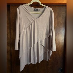 Chico's Travelers Layered metallic Taupe Blouse